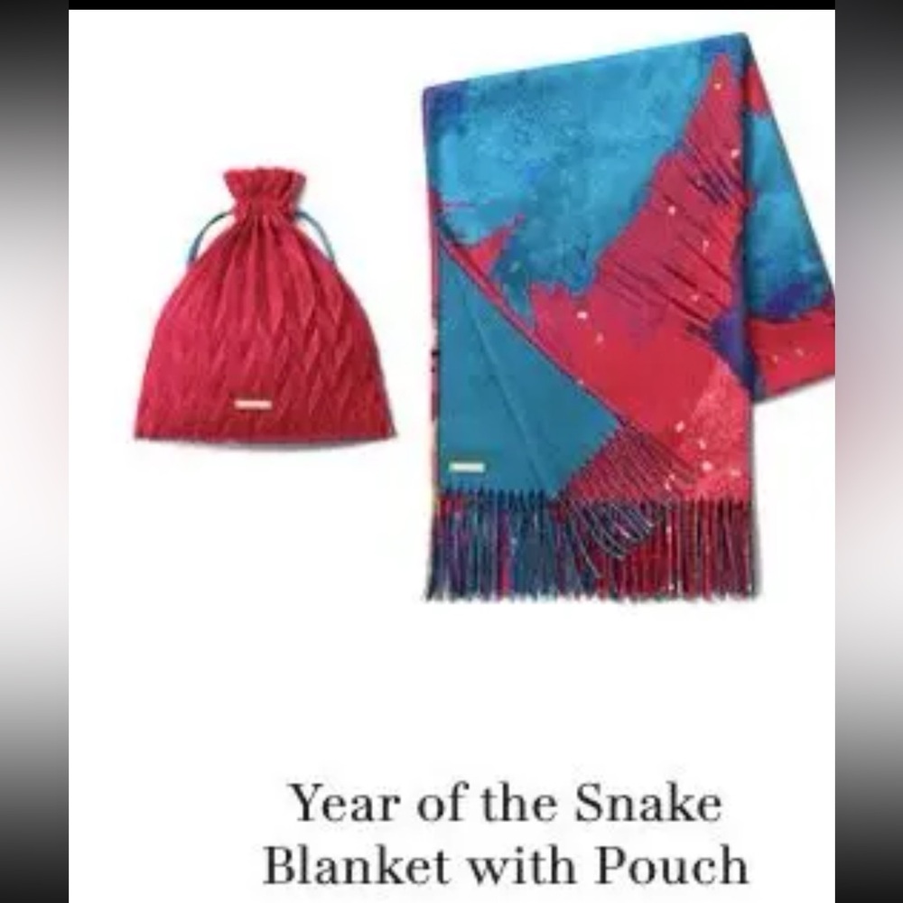 La Mer Year of the Snake Red & Blue Blanket with Pouch